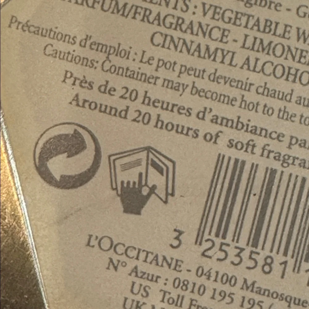 NEW L’occitane Gingerbread Lidded Tin Bougie Scented Candle 3.5 oz 20 hrs